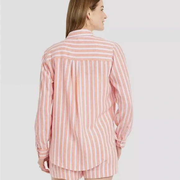Universal Thread Matching Linen Striped Button Down Top & Shorts Set SZ: Medium - Picture 5 of 5